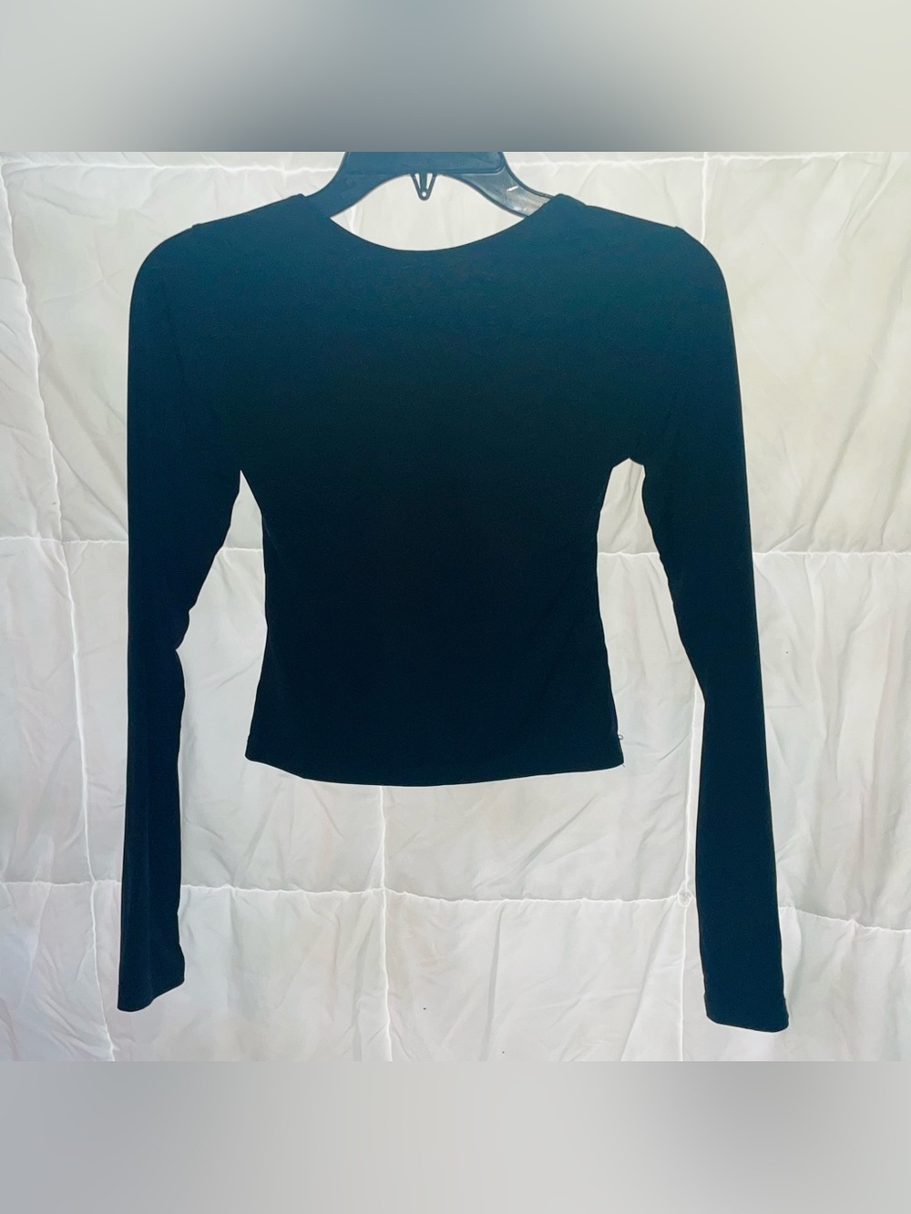 Stradivarius Black Long-Sleeve Slim Crewneck Top